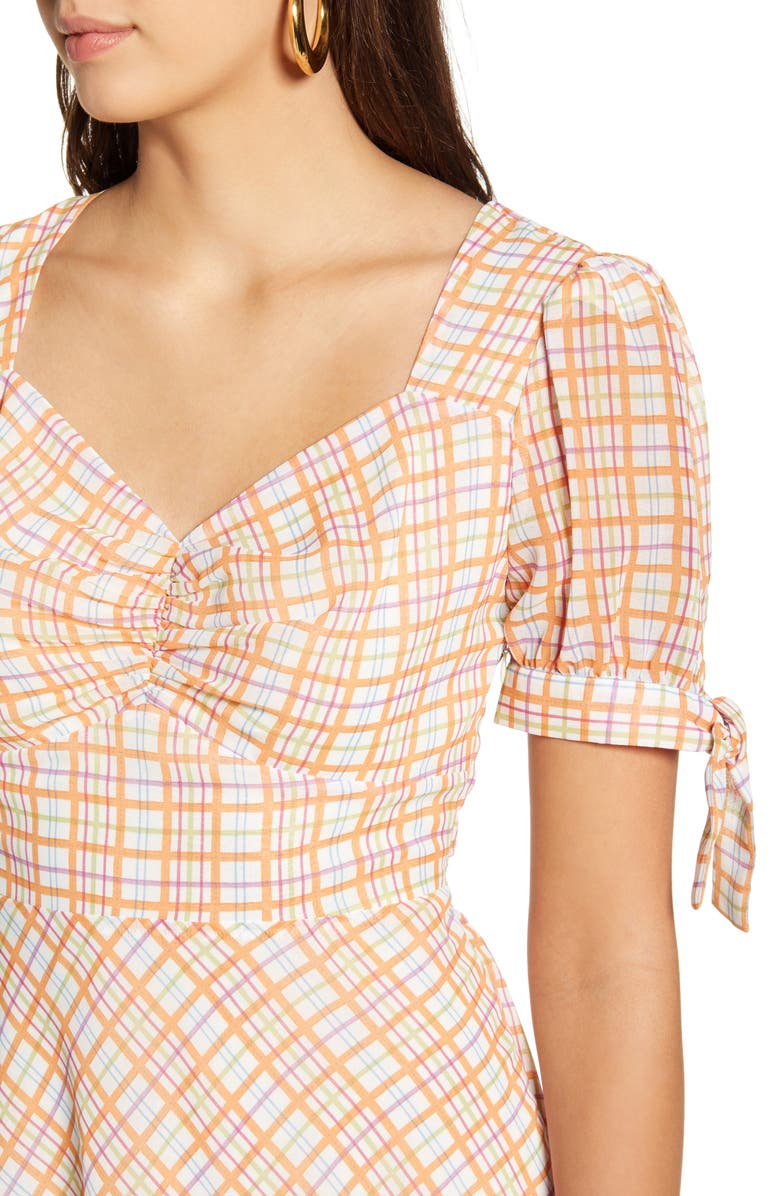 MOON RIVER Puff Sleeve Plaid Minidress, Alternate, color, 