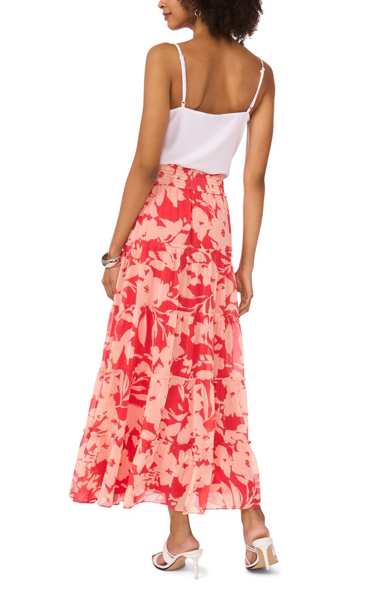 Vince Camuto Floral Tiered Smocked Waist Maxi Skirt, Alternate, color, Cayenne