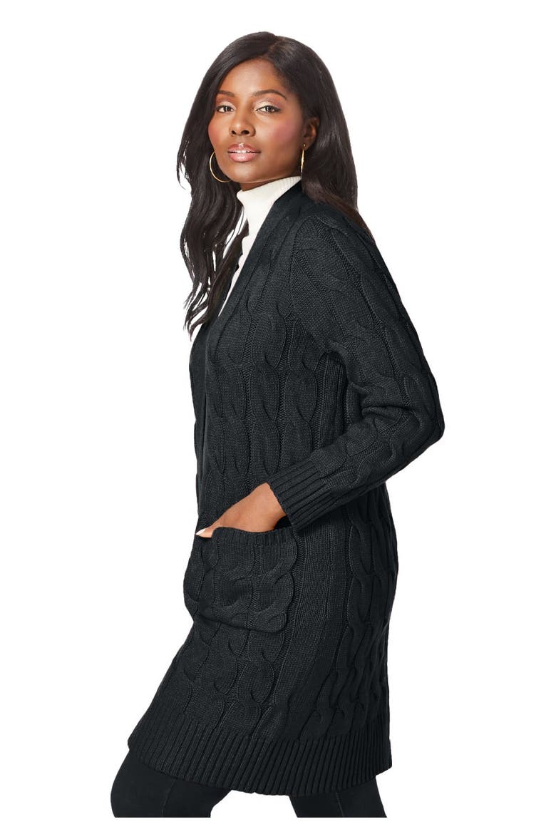 Cable Duster Sweater, Alternate, color, BLACK