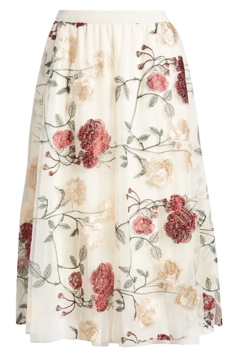 Virginia Floral Midi Skirt, Alternate, color, IVORY