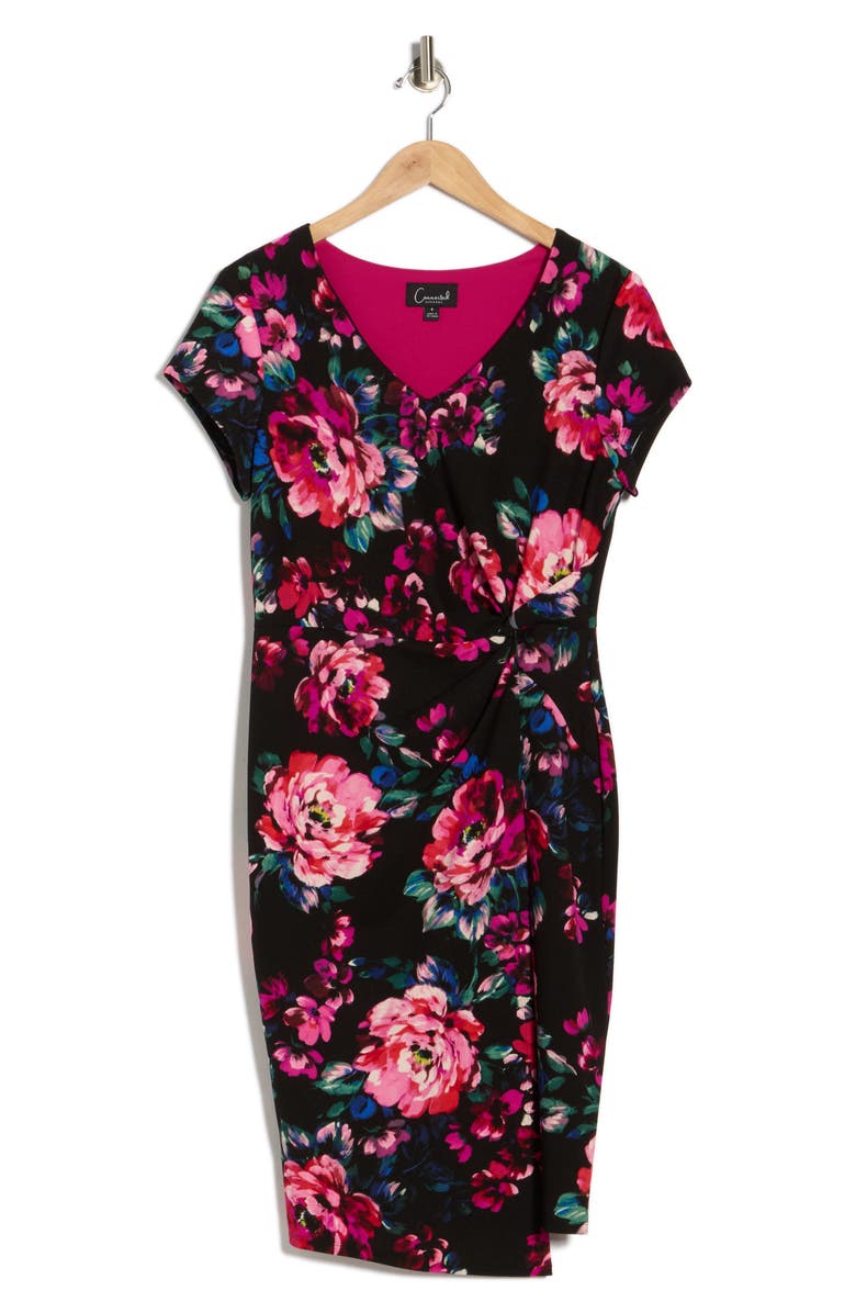 Connected Apparel Crepe Twist Waist Dress, Alternate, color, Black