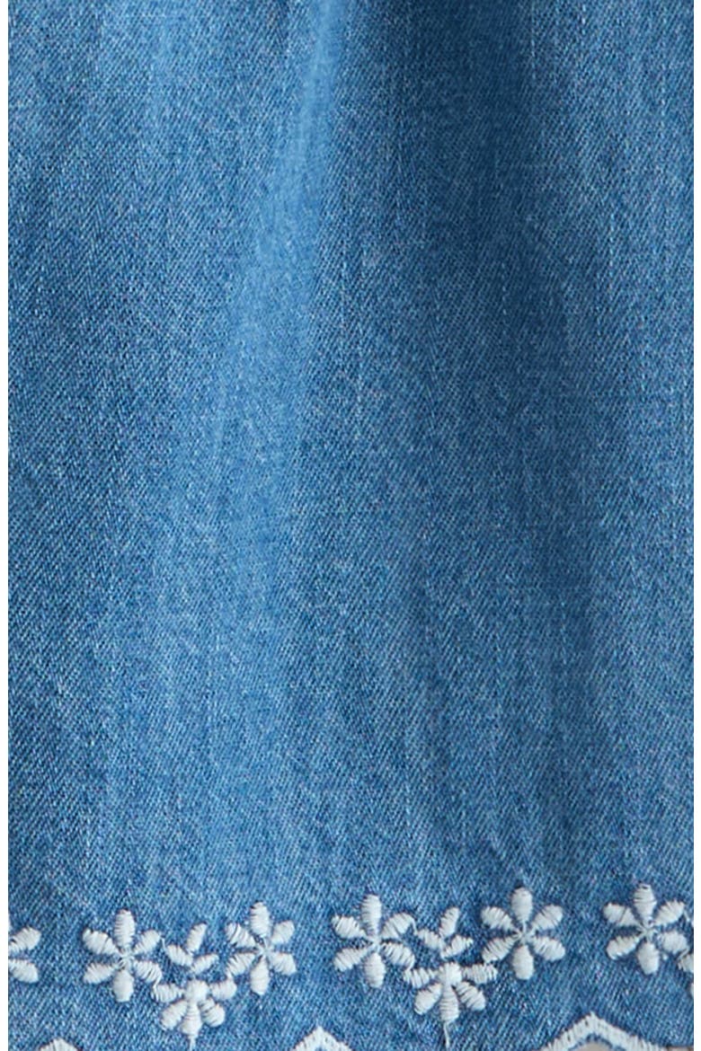 Kids' Embroidered Scalloped Hem Cotton Chambray Shorts, Alternate, color, MID GEM WASH