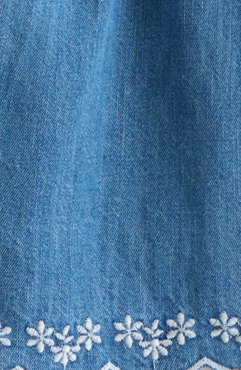 Nordstrom Kids' Embroidered Scalloped Hem Cotton Chambray Shorts, Alternate, color, Mid Gem Wash