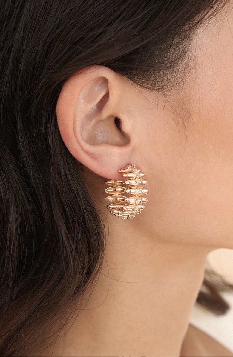 Ettika Baguette Cubic Zirconia Thick Oval Dome Hoop Earrings, Alternate, color, Gold