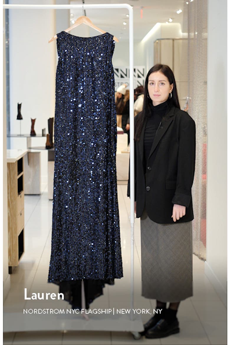 Open Cowl Back Boat Neck Sequined Evening Gown video