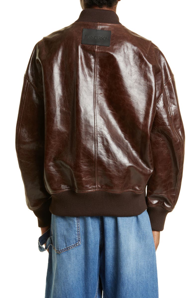 JW Anderson Puller Leather Bomber Jacket, Alternate, color,