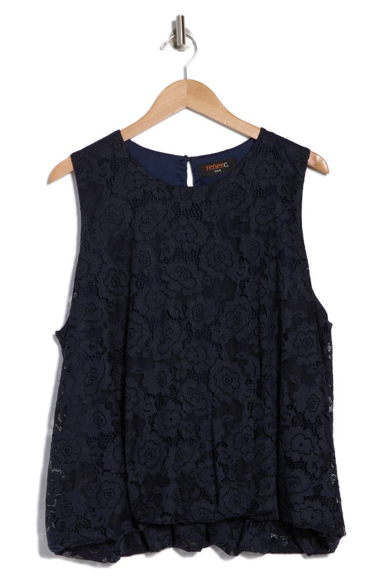 Lace Bubble Hem Tank, Alternate, color, NAVY