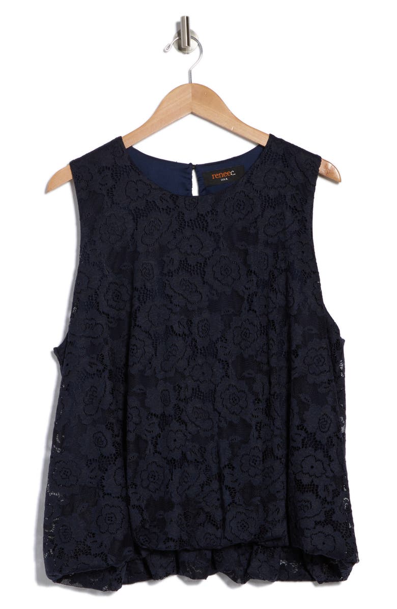 Renee C Lace Bubble Hem Tank, Alternate, color, Navy