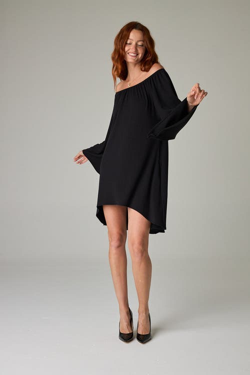 Eavolu Peyto Eco-luxe Rib Off-shoulder Flutter Tunic/dress In Black