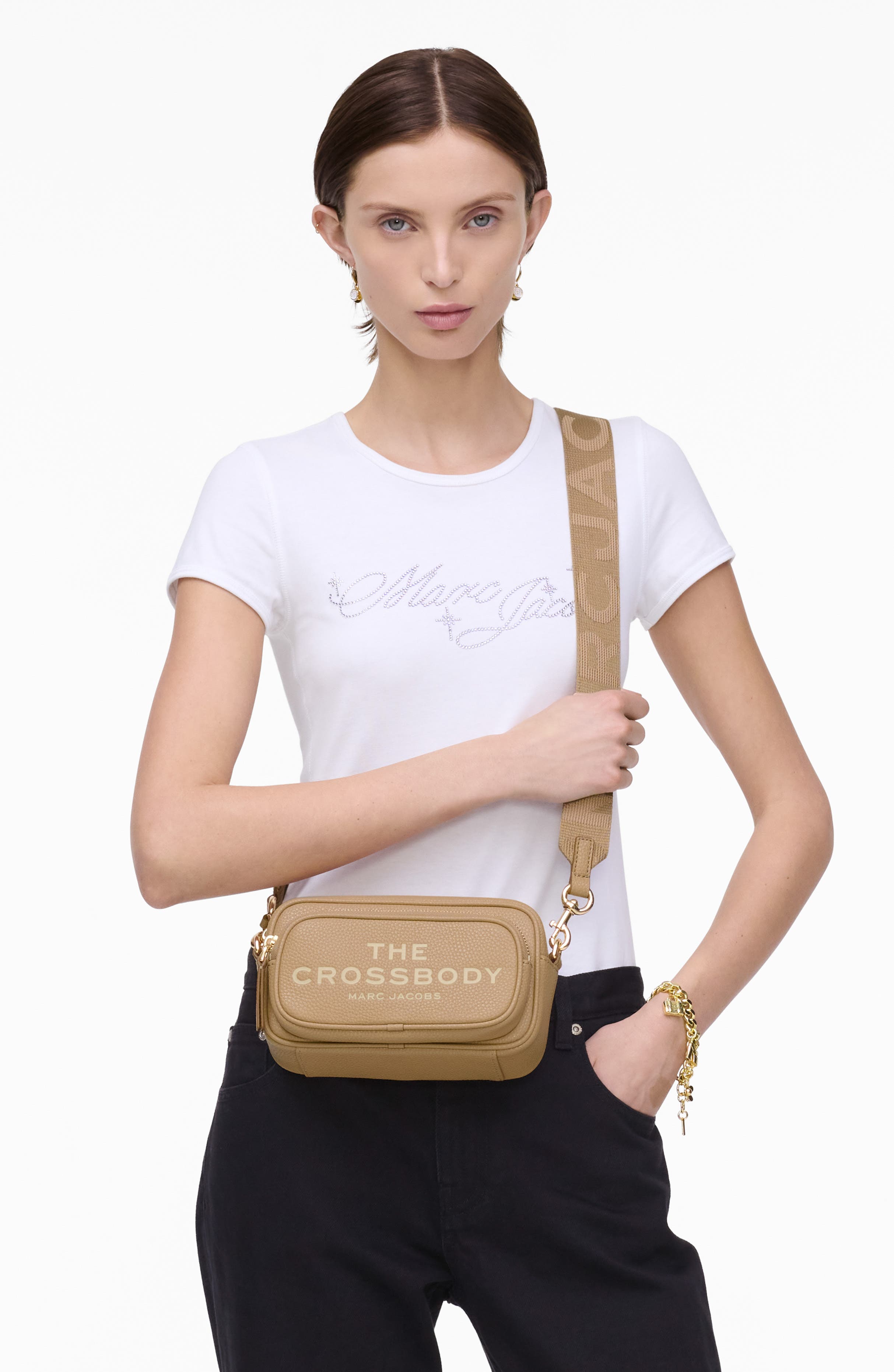The Leather Crossbody Bag, Alternate, color, CAMEL