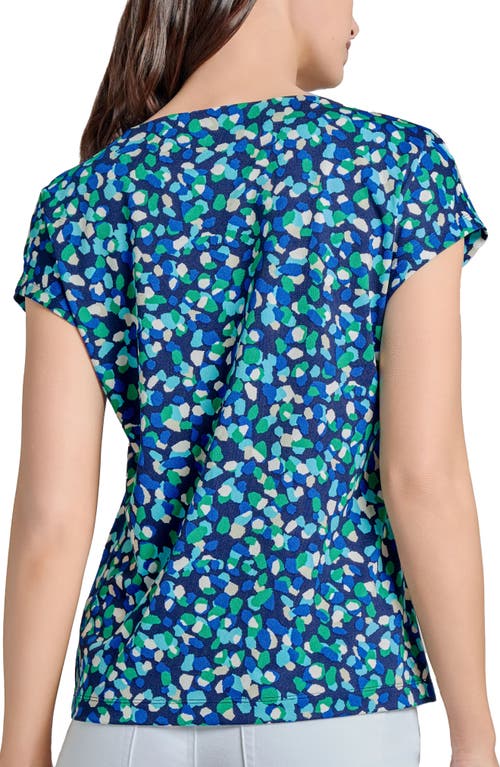 Jones New York Dot Print Keyhole Crepe Top In Pacific Navy Multi
