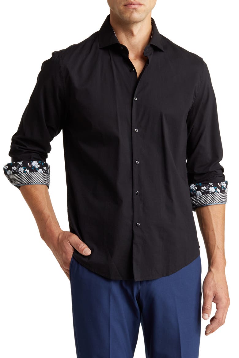 Tech Long Sleeve Button-Up Shirt, Main, color, BLACK