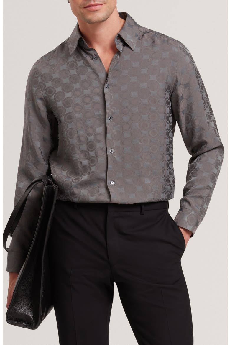 Farax Print Cotton Button-Up Shirt, Main, color, NAVY-GREY