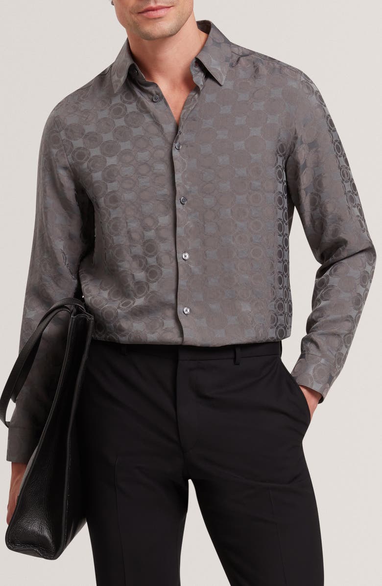 Ted Baker Farax Print Cotton Button-Up Shirt, Main, color, Navy-Grey