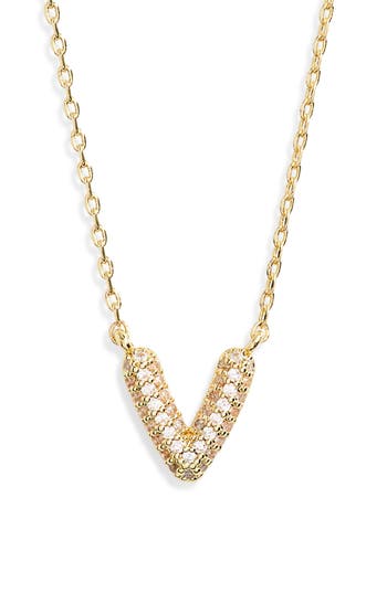 Leith Cubic Zirconia Initial Pendant Necklace In V- Clear- Gold