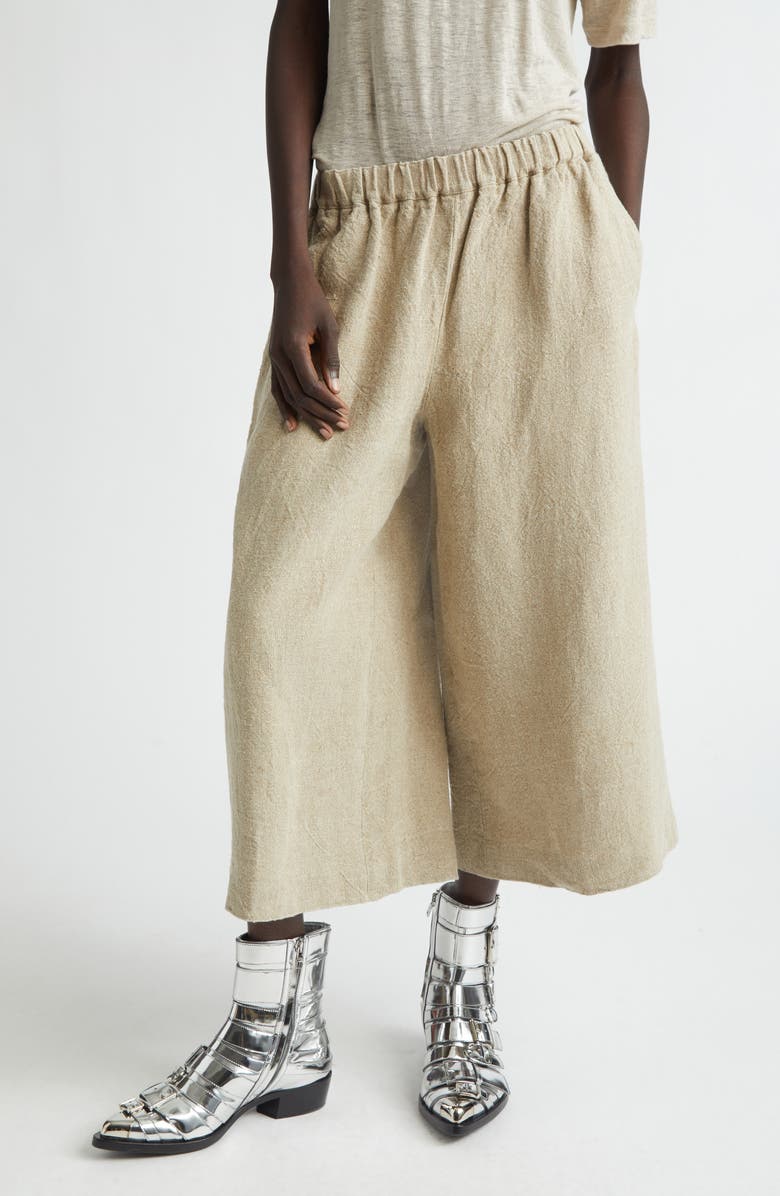 Comme des Garçons Heavyweight Linen Canvas Crop Wide Leg Pants, Main, color, Ecru