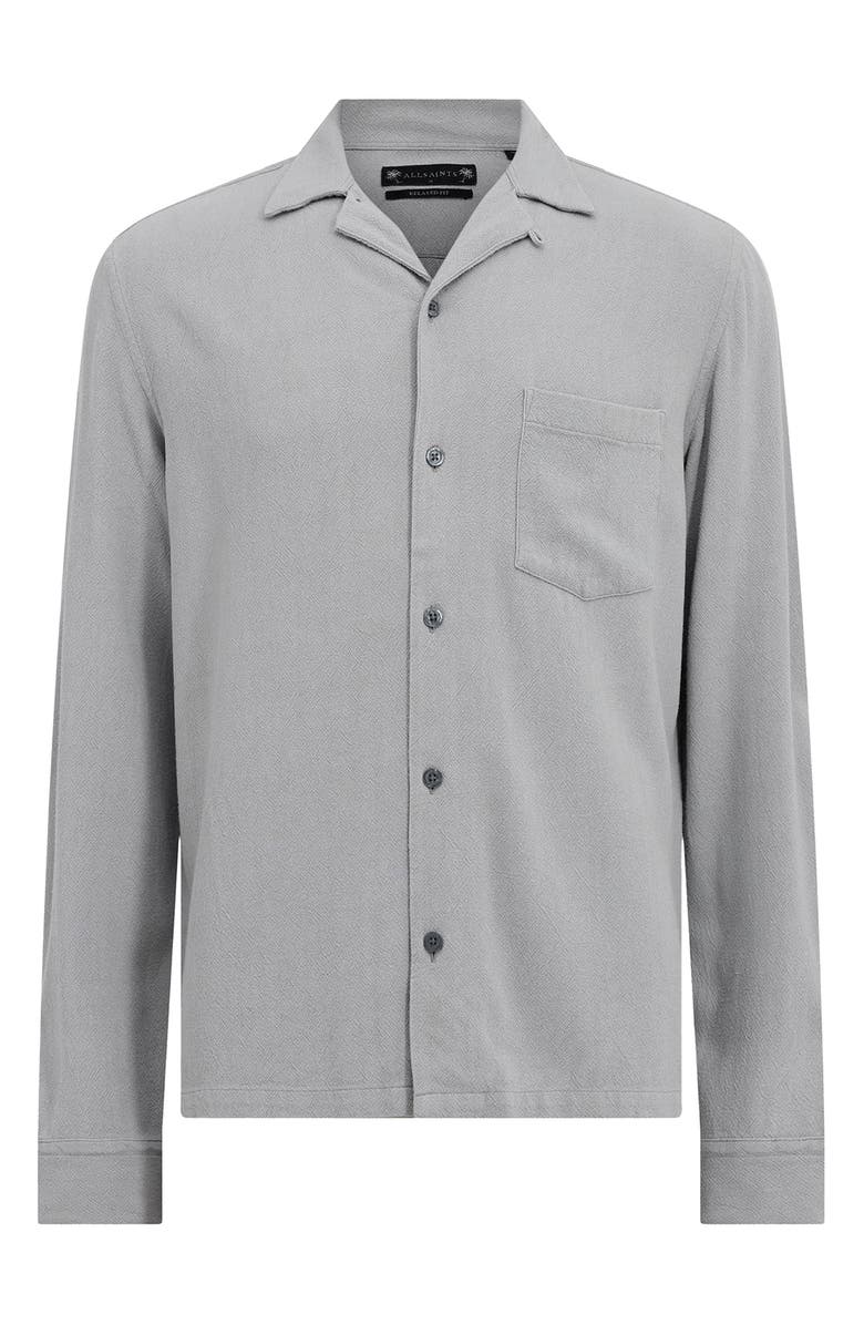 AllSaints Cudi Textured Long Sleeve Camp Shirt, Alternate, color, Radio Grey