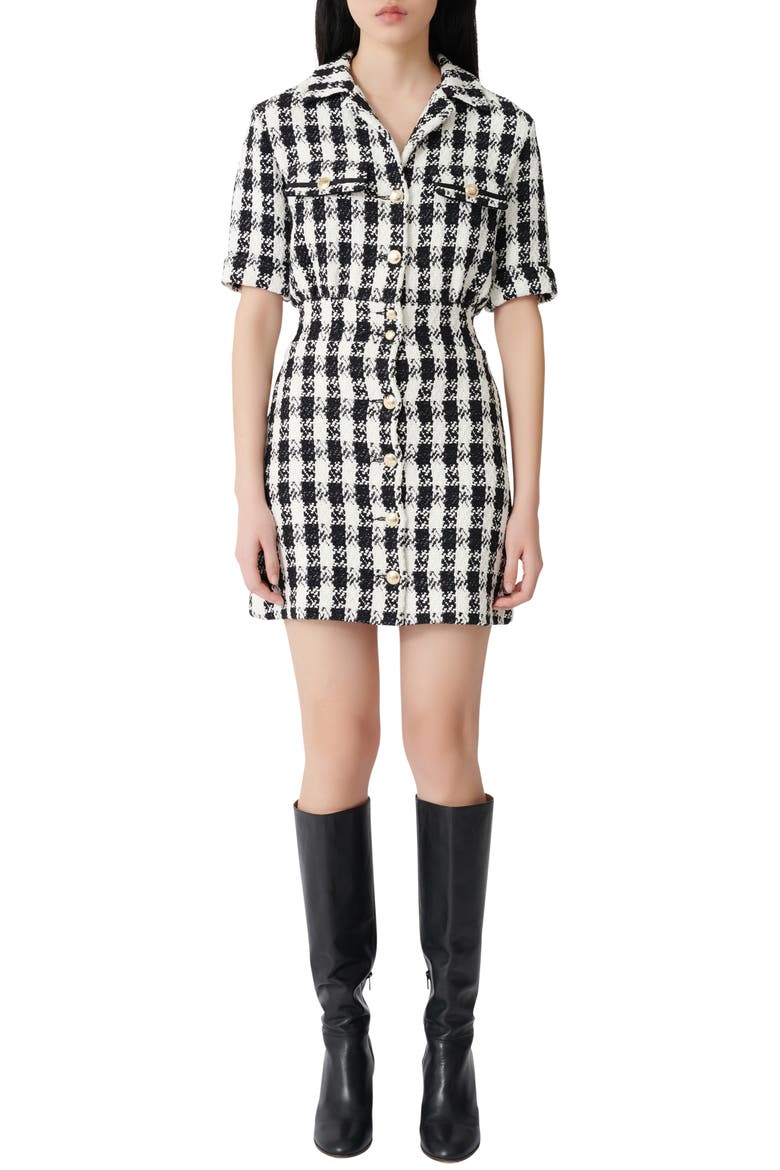 Ricky Cotton Blend Tweed Dress, Main, color, BLACK / WHITE