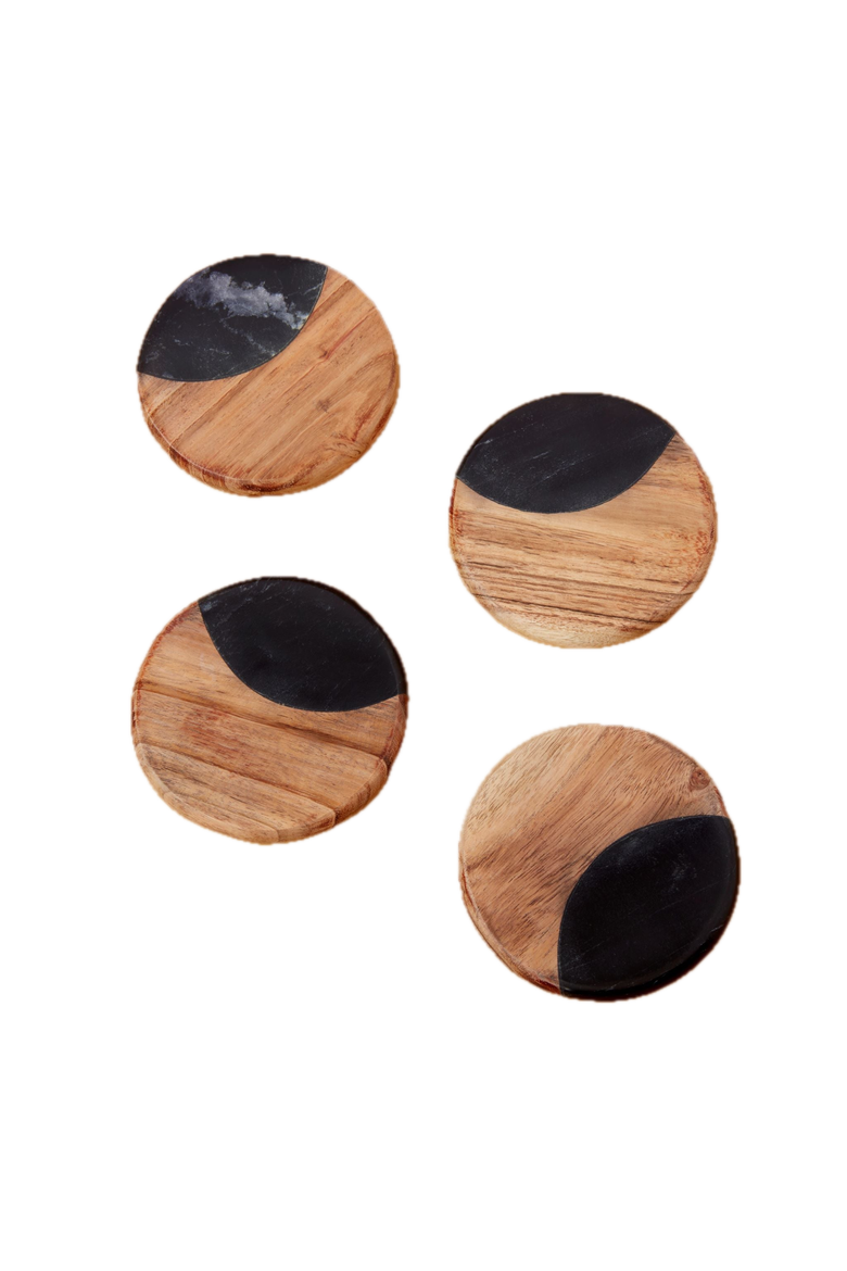Helena Marble Round Coasters - Set of 4, Main, color, Black