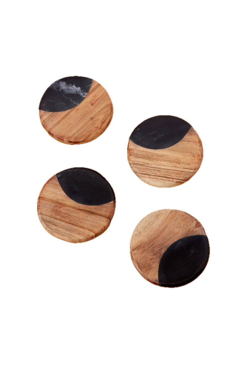 Be Home Helena Marble Round Coasters - Set of 4, Main, color, Black
