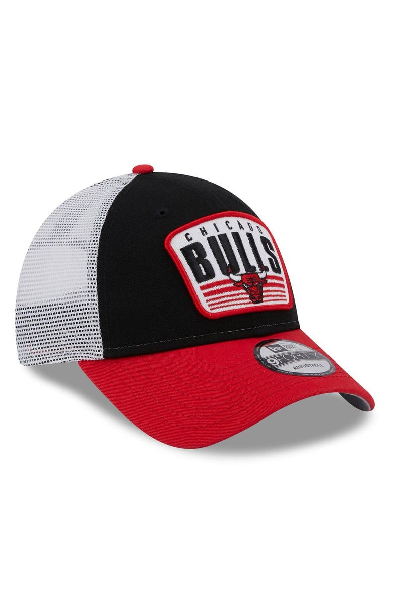 New Era Men's New Era Black/Red Chicago Bulls Two-Tone Patch 9FORTY Trucker Snapback Hat, Alternate, color, 