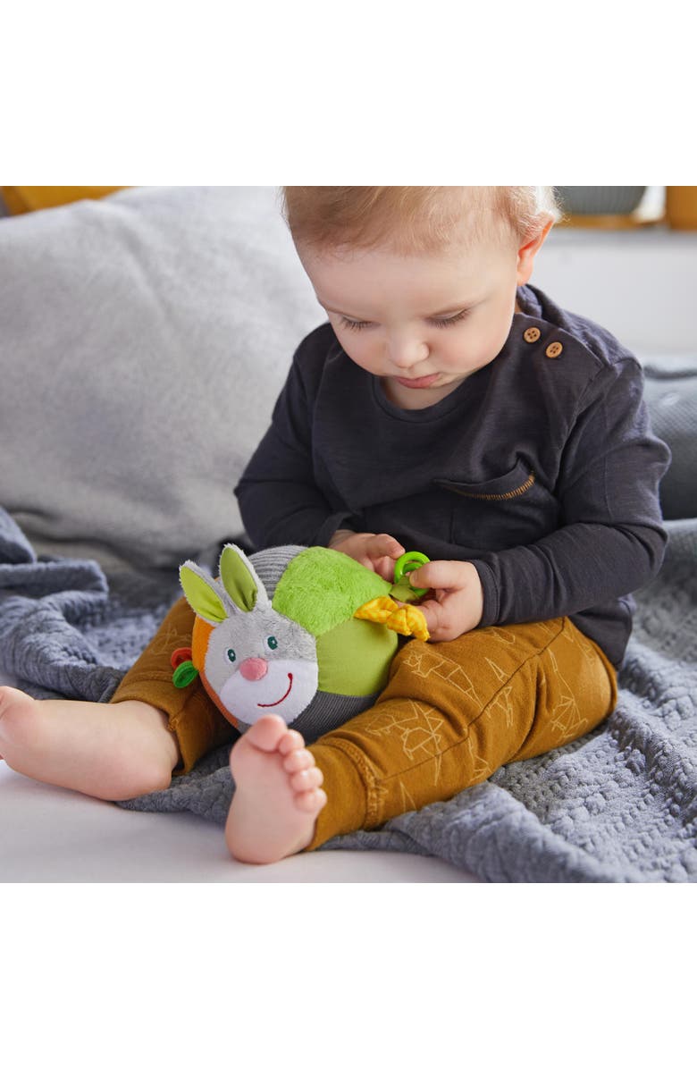 HABA Bunny Baby Ball Toy with Crinkle Ears and Rattle Rings - Tummy Time Toy for Fine Motor Skills and Sensory Development for 6 months +, Alternate, color, Multi