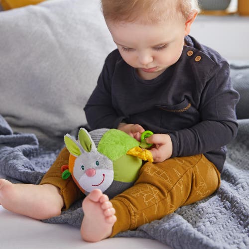 Haba Easter Bunny Ball With Crinkle Ears, Textured Fabric And Rattling Effects In Multi