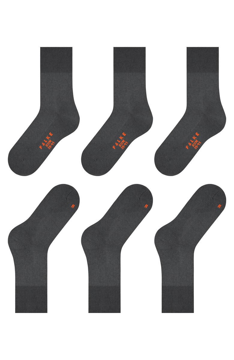 Falke Run Cotton Socks 3-Pack, Alternate, color, Dark Grey