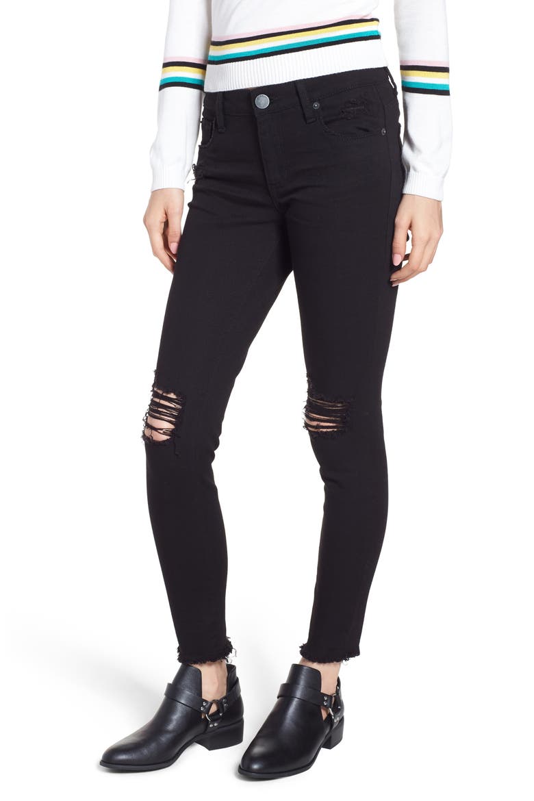 Emma Ripped Fray Hem Skinny Jeans, Main, color, BLACK