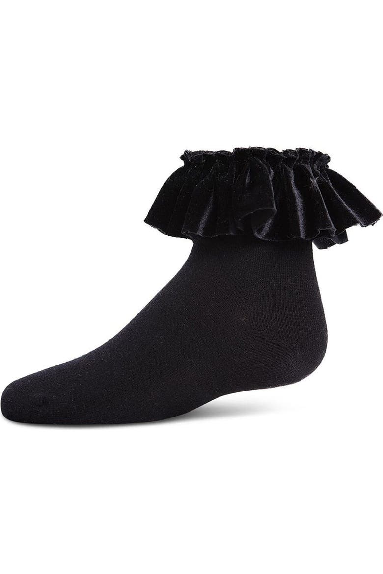 Velvet Pleated Anklet Socks, Main, color, Black