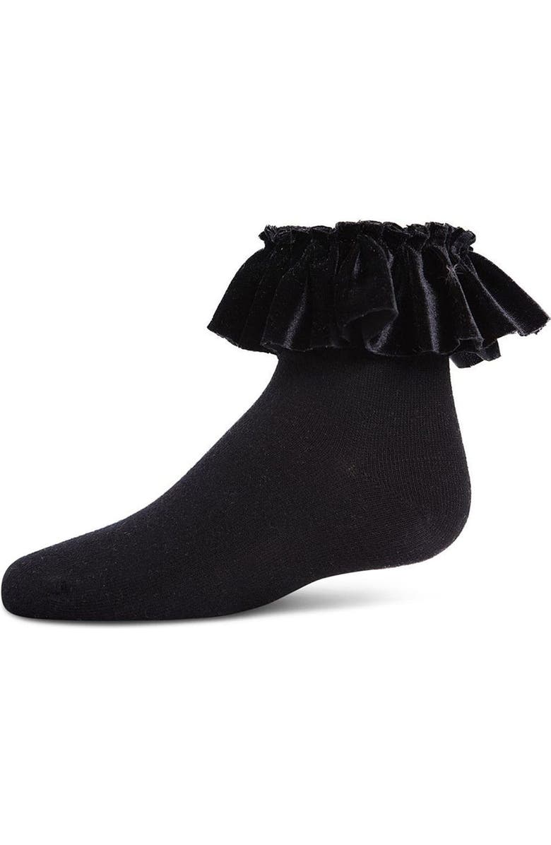 MeMoi Velvet Pleated Anklet Socks, Main, color, Black