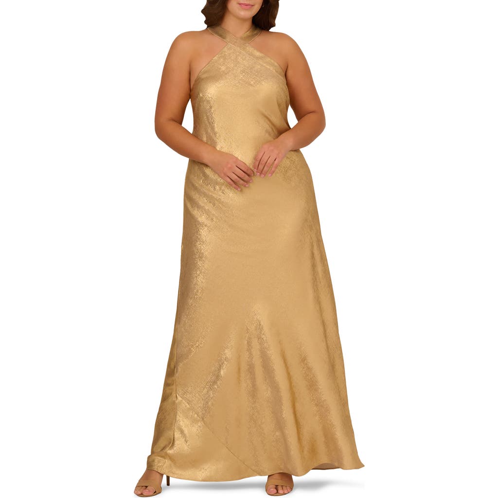 ADRIANNA PAPELL ADRIANNA PAPELL FOIL WOVEN HALTER GOWN
