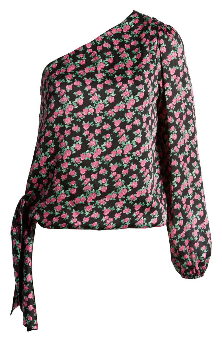 WAYF Wren Rose Print One-Shoulder Satin Blouse, Alternate, color, 