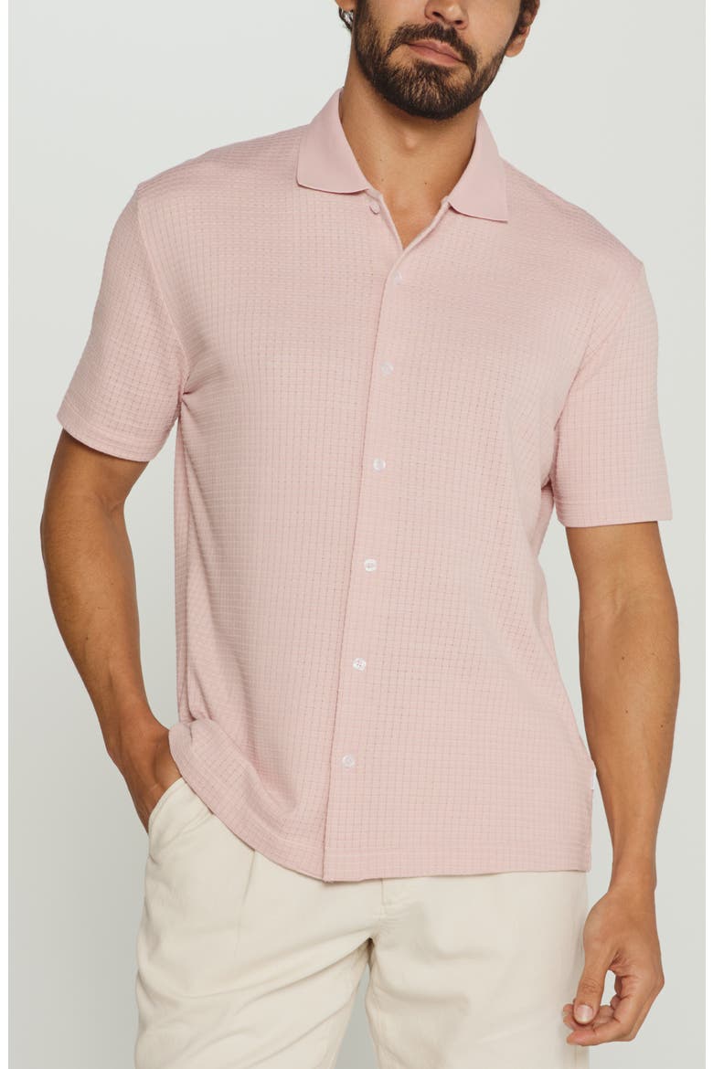 Landry Waffle Knit Short Sleeve Button-Up Shirt, Main, color, QUARTZ