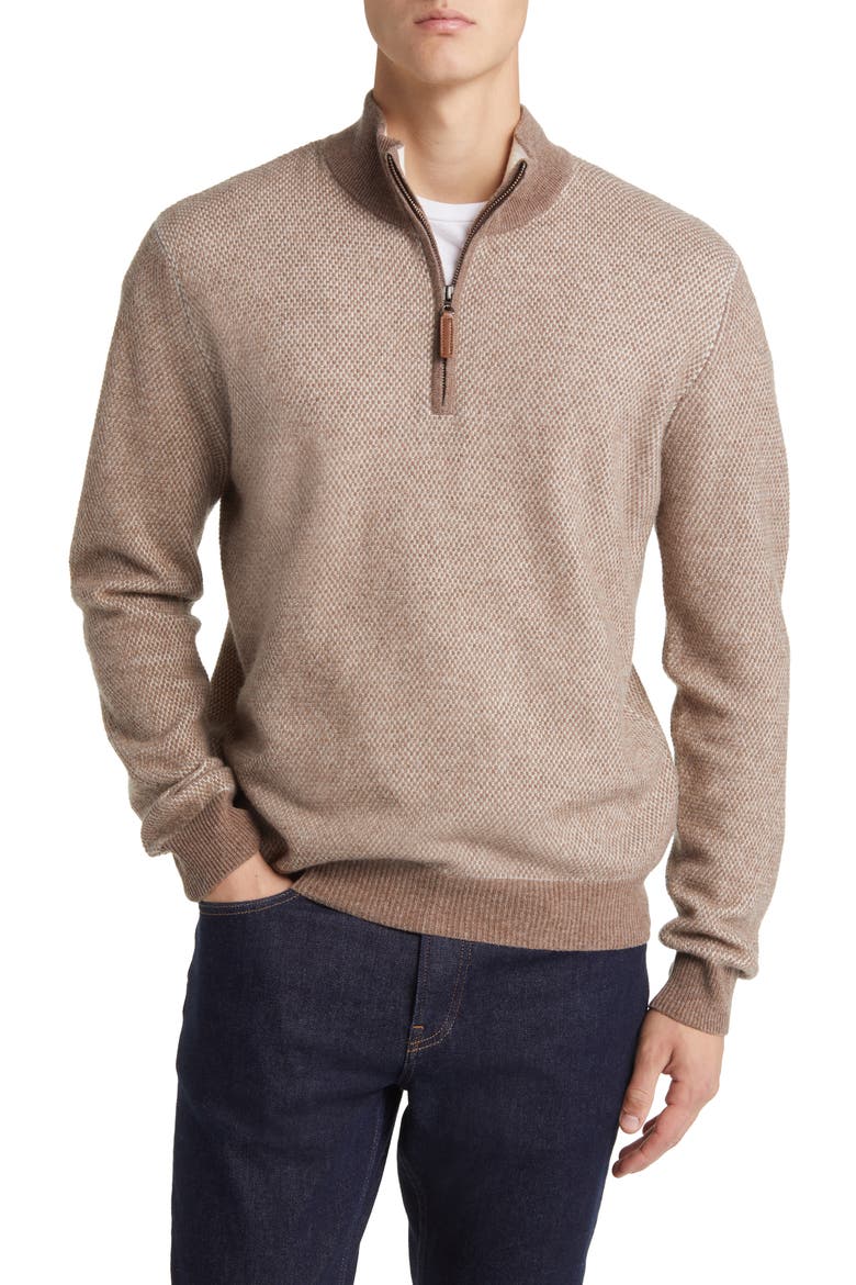 Merino Wool & Cashmere Bird's Eye Sweater, Main, color, CAMEL