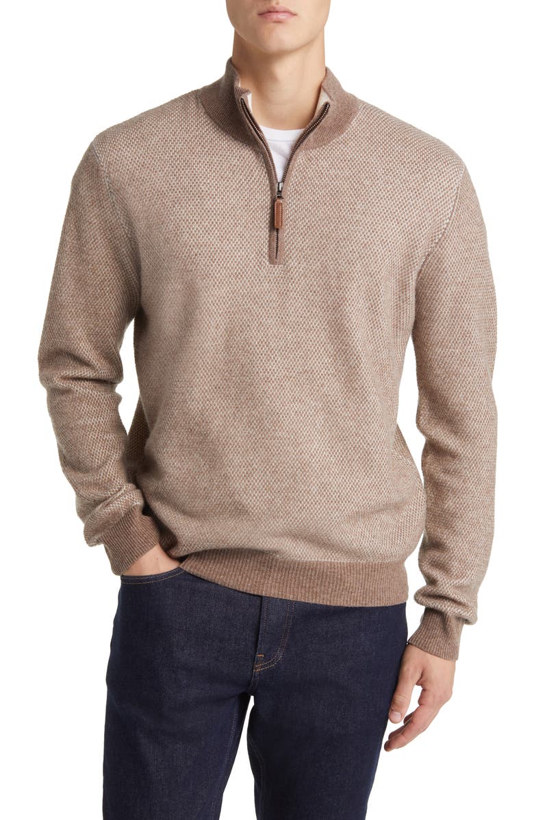 Lorenzo Uomo Merino Wool & Cashmere Bird's Eye Sweater, Main, color, Camel