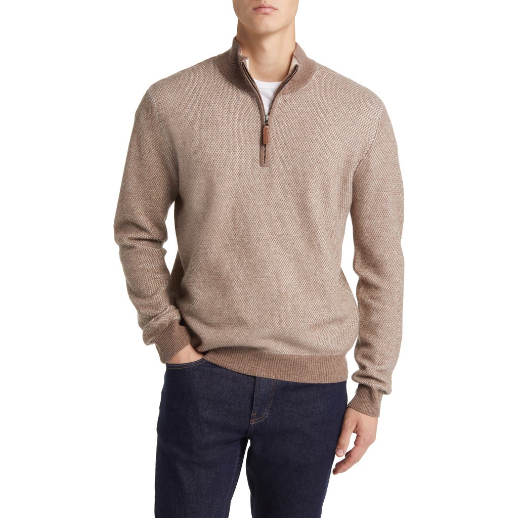 Lorenzo Uomo Merino Wool & Cashmere Bird's Eye Sweater in Camel  product