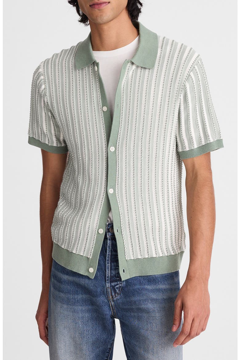 Tuck Stitch Button-Up Sweater Polo, Main, color, FROSTED CYPRESS