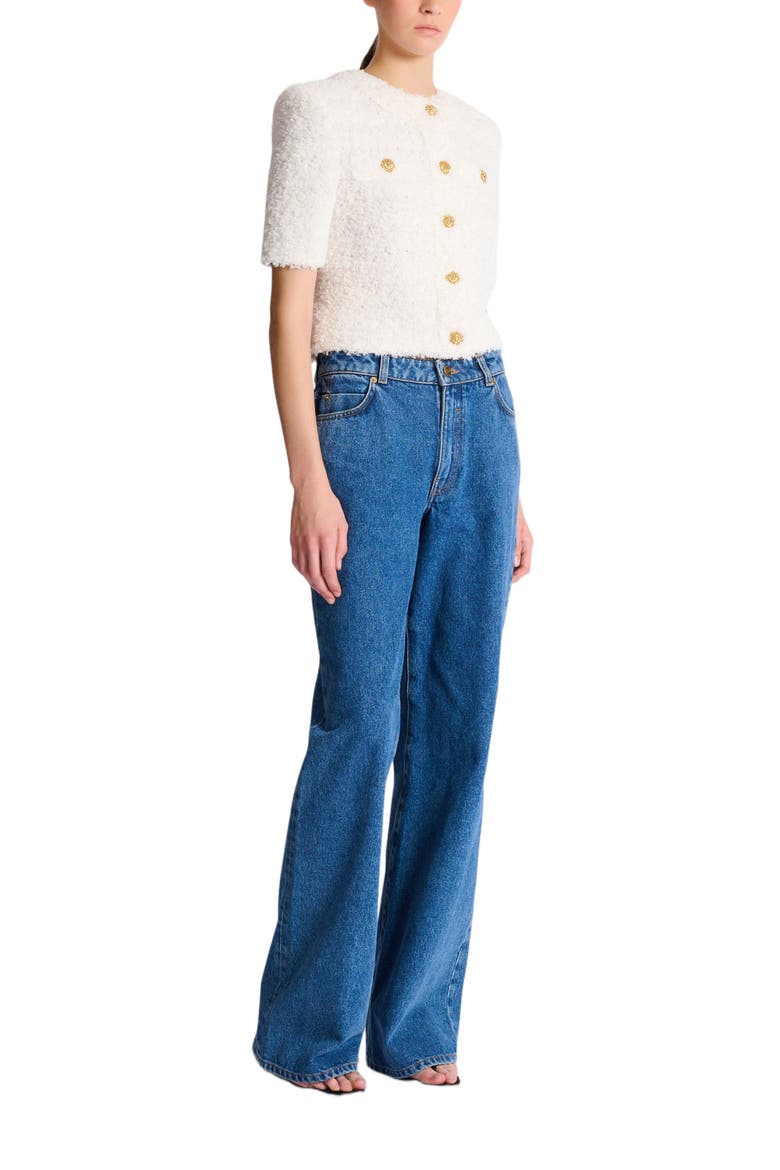 Cardigan in dotted tweed, Main, color, white