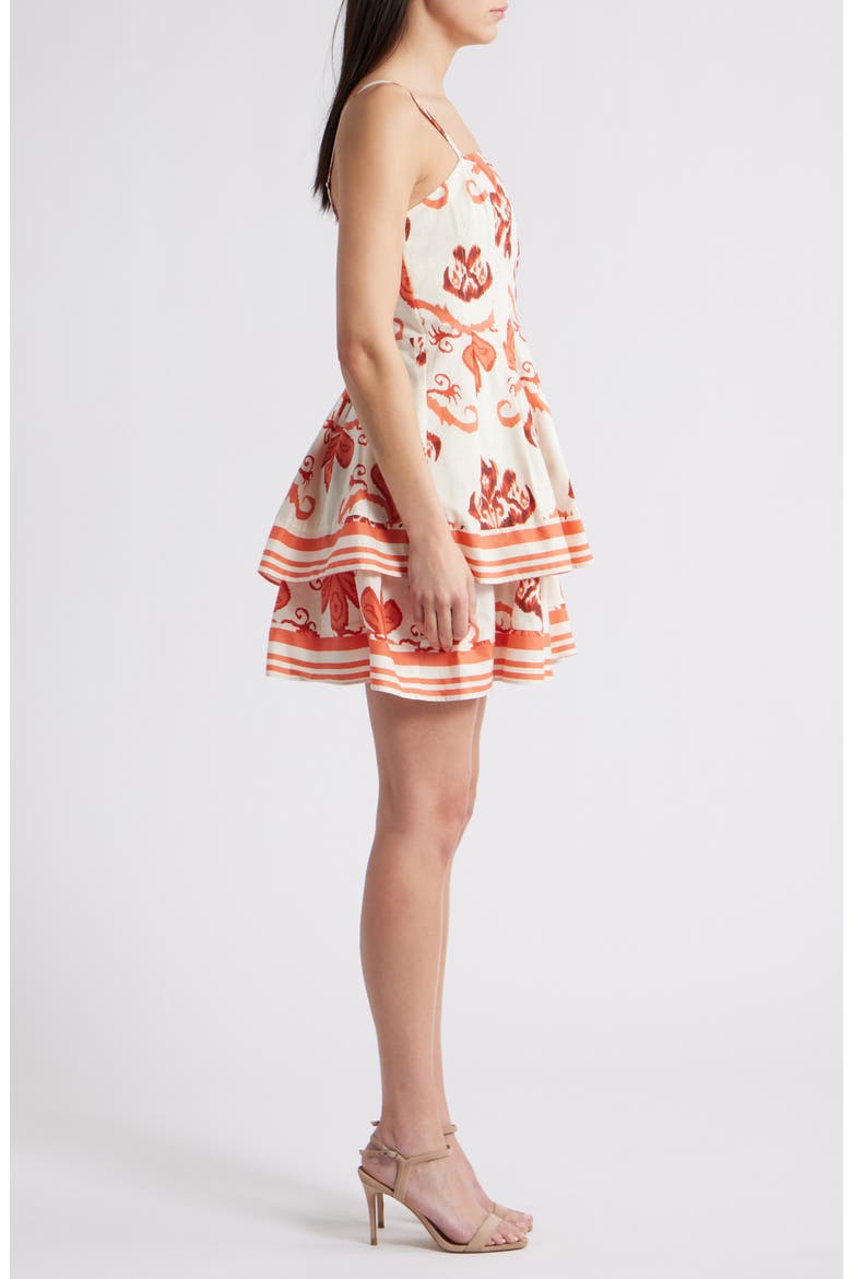 Isla Ikat Print Tiered Cotton Minidress, Alternate, color, CORAL