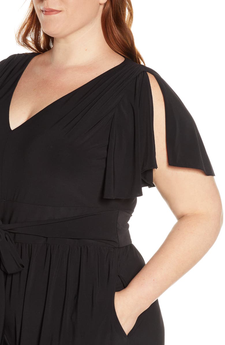 Eliza J Flutter Sleeve Wide Leg Jersey Jumpsuit, Alternate, color,