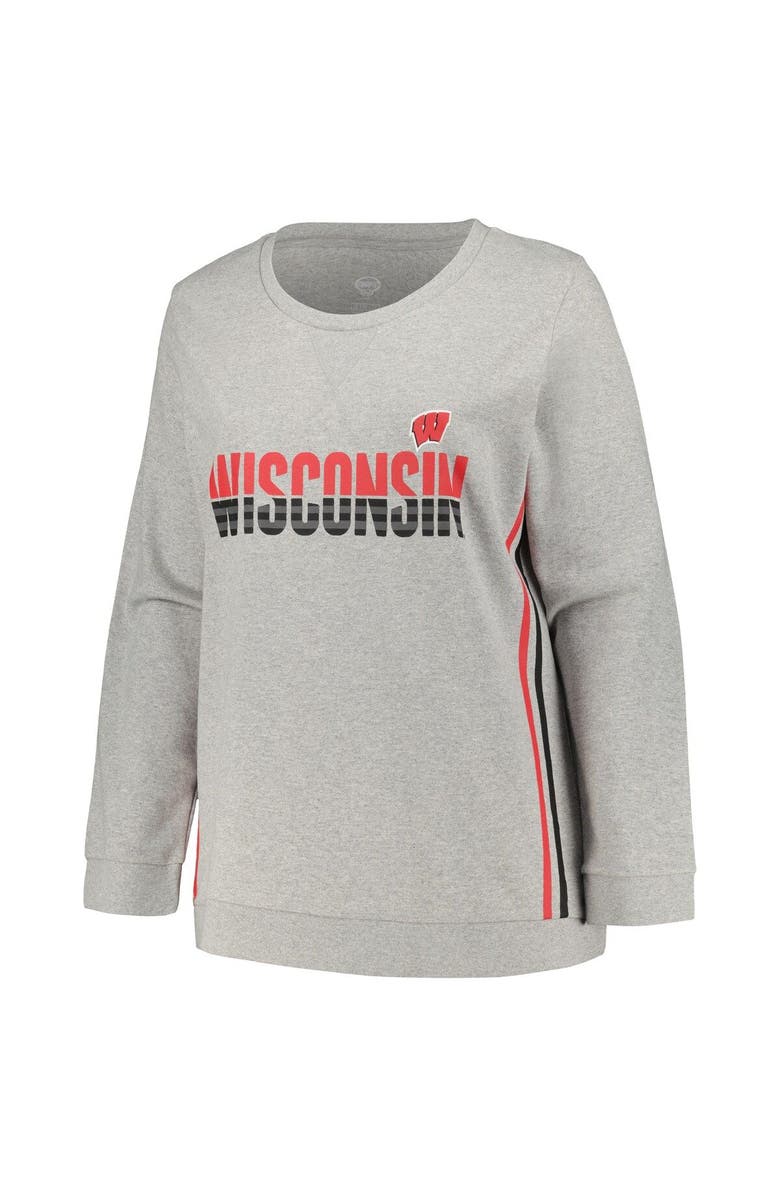 PROFILE Women's Profile Heather Gray Wisconsin Badgers Plus Size Side Stripe Pullover Sweatshirt, Alternate, color, 