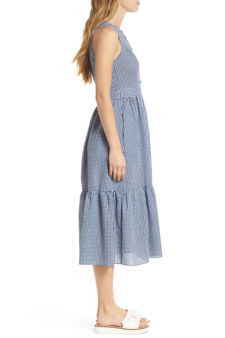 Ardith Gingham Fit & Flare Midi Dress, Alternate, color, BLUE/ WHITE