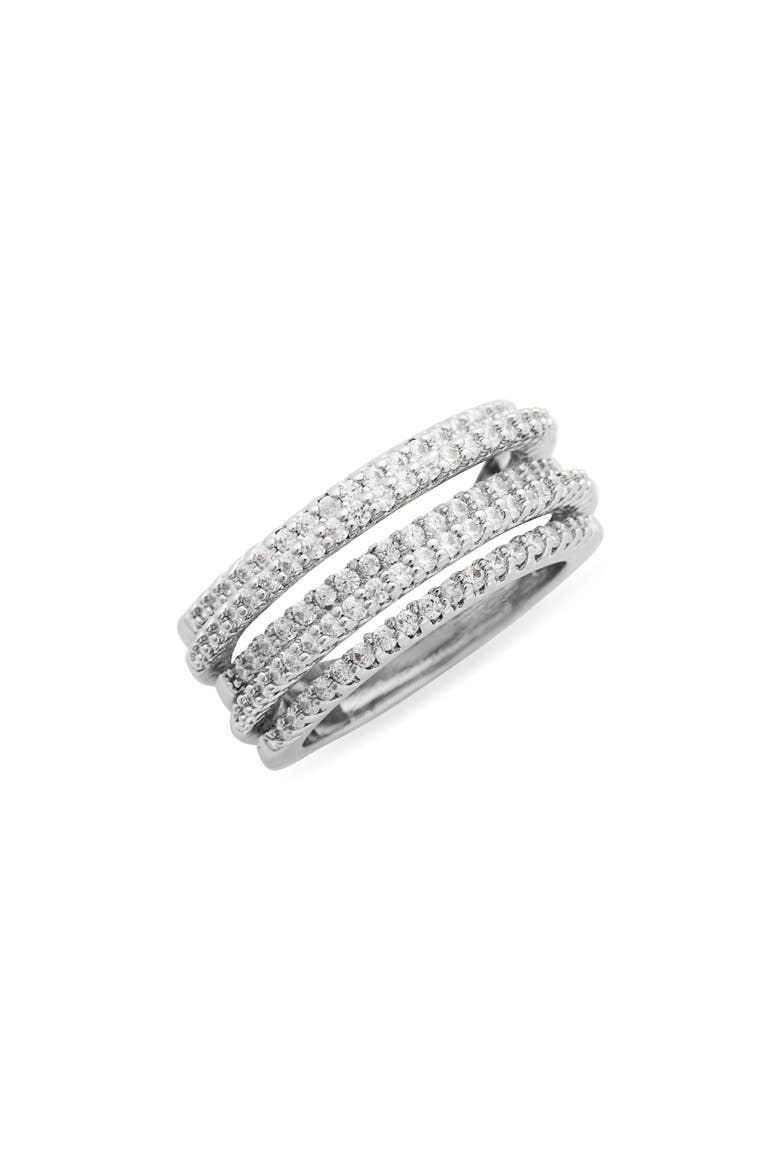 Faux Stack Crystal Ring, Main, color, SILVER