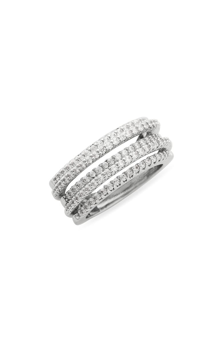 Covet Faux Stack Crystal Ring, Main, color, Silver