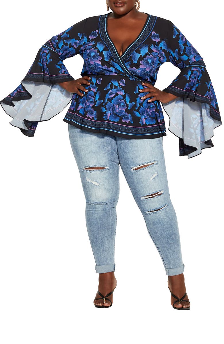 City Chic Waterlily Bell Sleeve Top, Alternate, color,