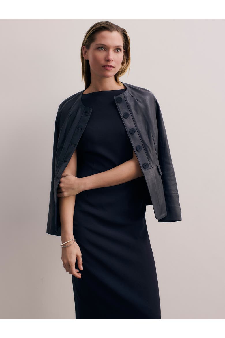 Ginevra Leather Jacket, Alternate, color, Navy
