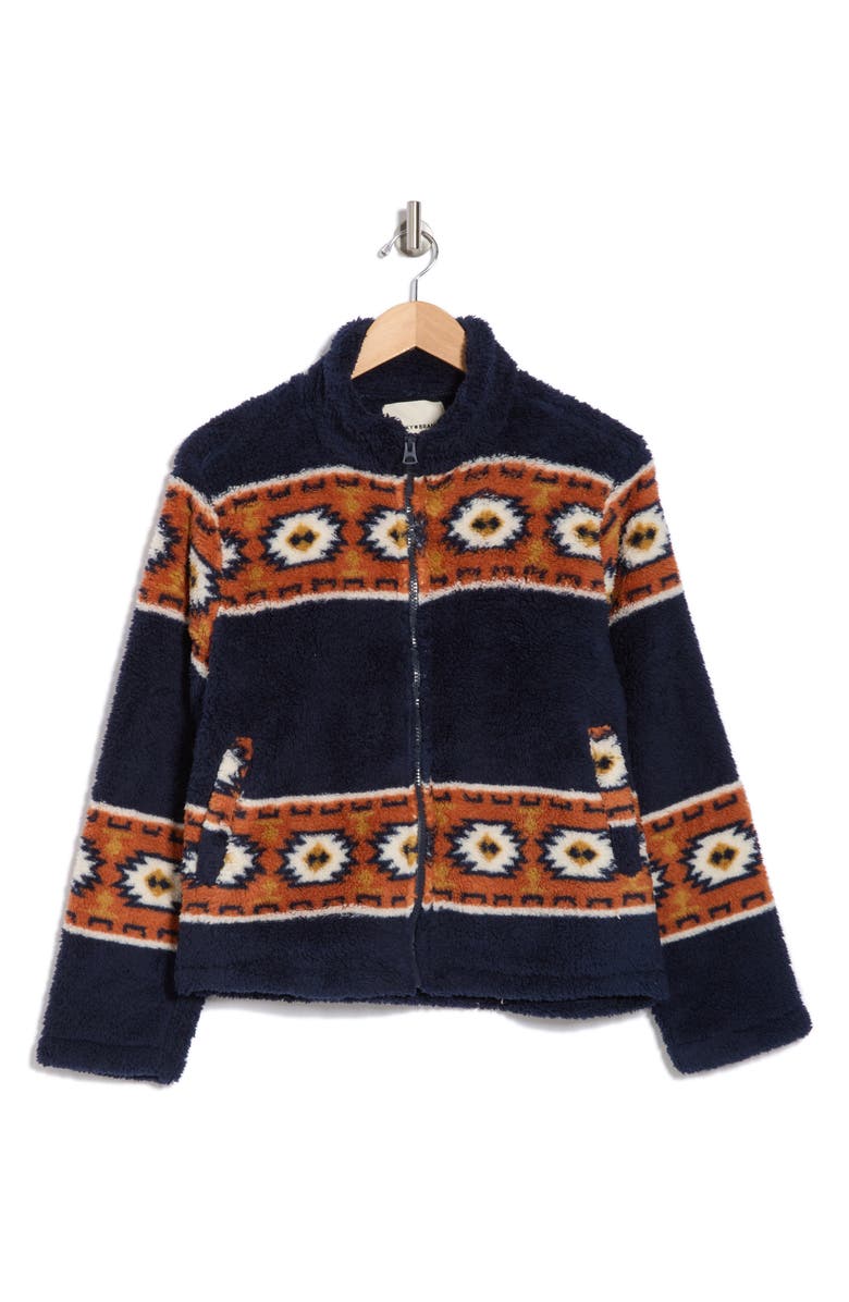 Geo Print Faux Fur Zip Jacket