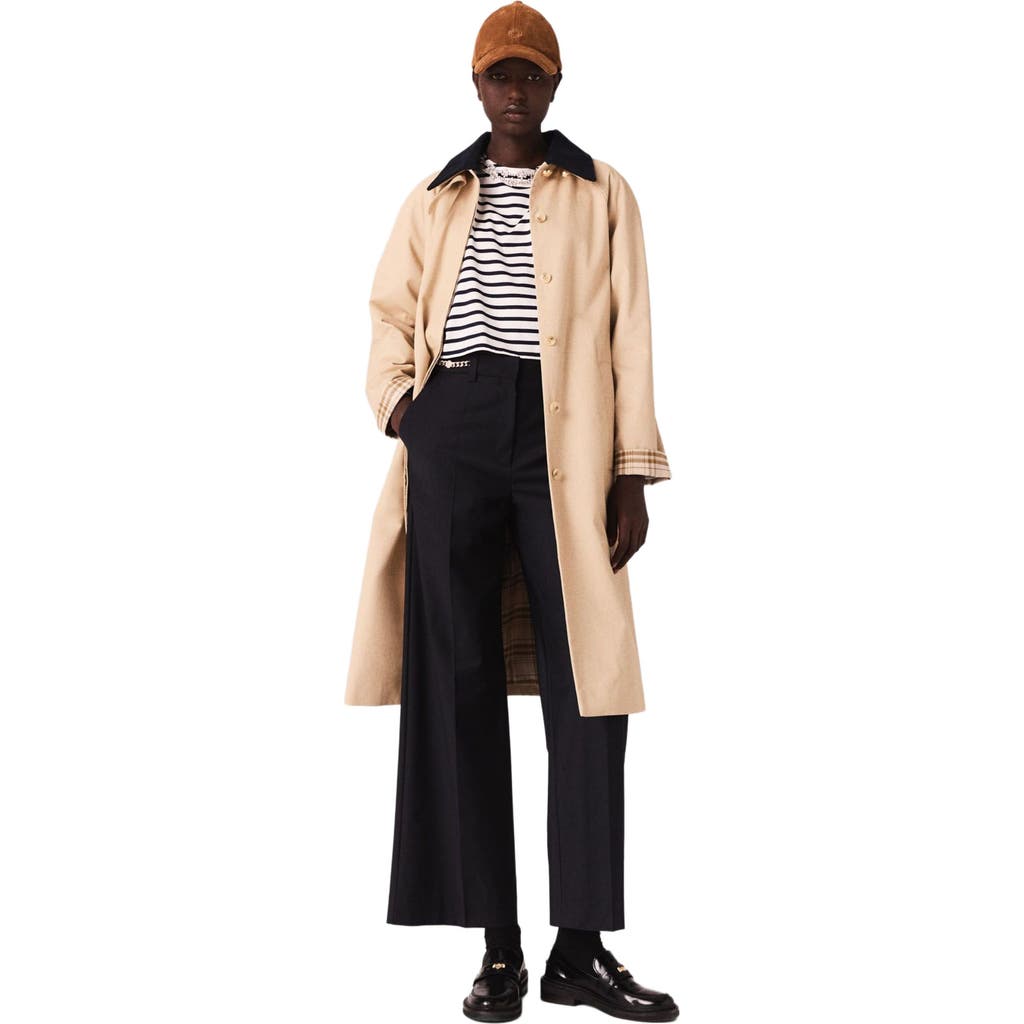 Maje Contrast Sleeve And Collar Trench In Neutral