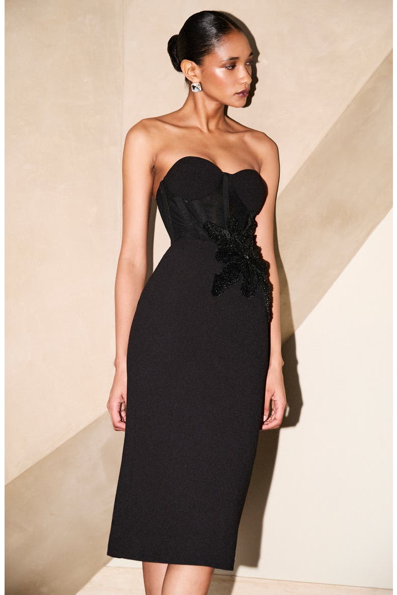 Stella Sequin Strapless Cocktail Dress, Alternate, color, BLACK